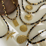 Stainless Steel Leopard Polyester Flower Heart Sun Drop Collar Necklace Personality Popular Gold Color Necklaces Jewelry Gift