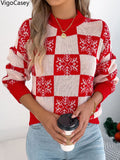VigoCasey 2025 Winter Casual Christmas Knitted Sweater Women O Neck Print Loose Pullover Autumn Lady Lantern Long Sleeve Jumper