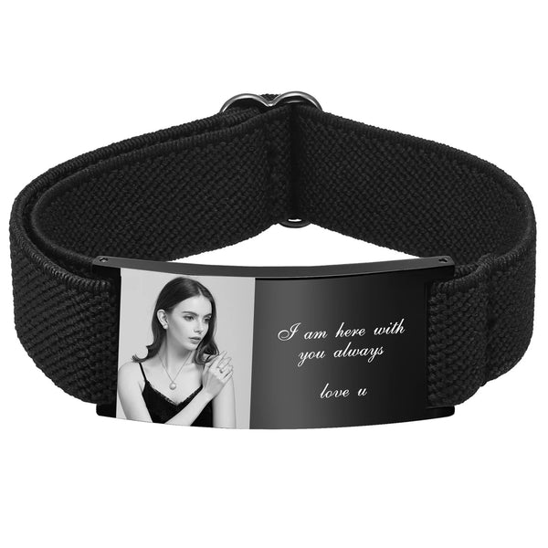 Vnox Custom Picture Photo Bracelets for Men Women, Adjustable Wristband, Personalized Image Text Name Momerial Bracelets Gift