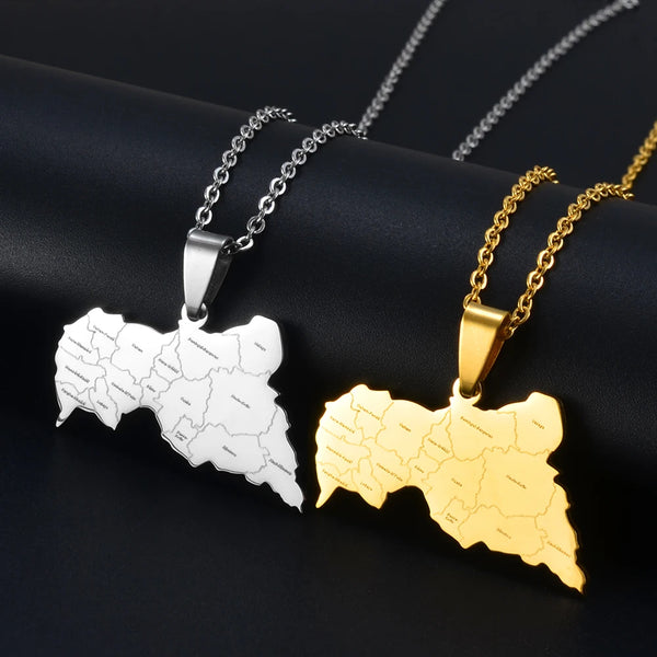 Anniyo Central African Map Pendant Necklaces for Women Men Stainless Steel African Centrafricaine Jewelry #298621