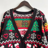 2023 Cross-border Amazon Autumn/winter New Single-breasted V-neck Christmas Theme Knit Sweater Cardigan New Year