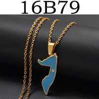 Anniyo Somalia Map (Light Blue Flag) Pendant Necklaces for Women Girls Jewelry Charms Maps @360921