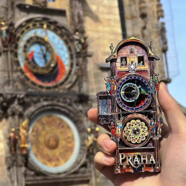Refrigerator Magnets Prague Square Astronomical clock gear Wooden carving souvenirs Fridge Magnet Locker Cabinet Home ornament