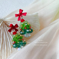 Fashion Christmas Tree Zircon Crystal Star Silver Color Earrings Stud Dangle Xmas Jewelry Women Party Gift