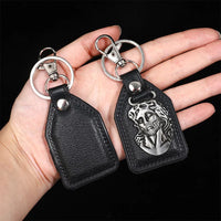 PU Leather Keychain Saint Christopher Charm Pendant Men Antique Bronze Plated Hook Keychain Car Keychain