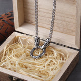 Nordic viking rune with Open Round Clasp pendant necklace stainless steel chain with wood box