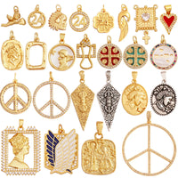 Peace Sign Feather Talisman Amulet Witch Religious Charm Pendant,MAMA Love Heart Wiccan Zircon Necklace Jewelry Findings L61
