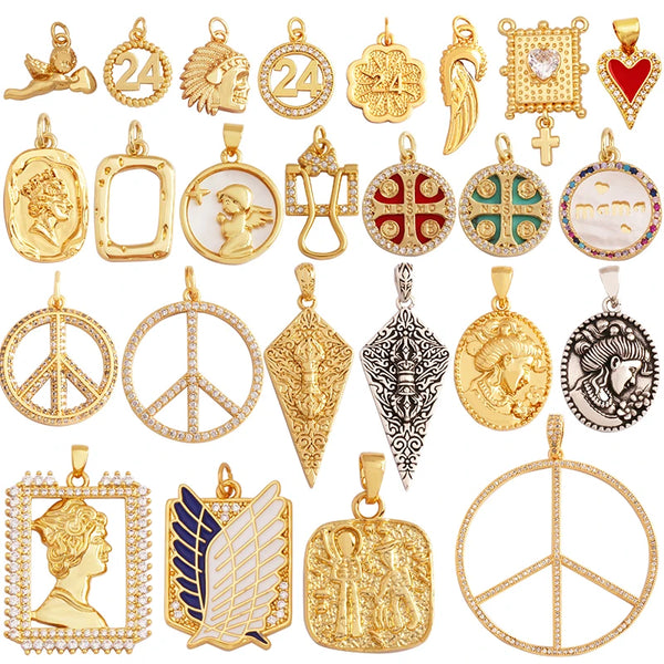 Peace Sign Feather Talisman Amulet Witch Religious Charm Pendant,MAMA Love Heart Wiccan Zircon Necklace Jewelry Findings L61