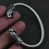 Men Stainless Steel Viking Wolf Geri and Freki Bear Paw Head Bangle amulet Bracelets for Male Gift