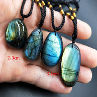 Natural Labradorite Moonstone Necklace Healing Crystal Energy Balance Lucky Gemstone Pendant Braid Rope Charms Jewelry