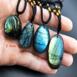 Natural Labradorite Moonstone Necklace Healing Crystal Energy Balance Lucky Gemstone Pendant Braid Rope Charms Jewelry