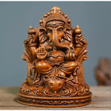 4.5" Boxwood Carved Hindu Elephant God Statue Ganesha Ganesh Figure Shrine Decor