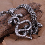 Stainless Steel Vikings Twin Snake Necklace Men's Punk Hip Hop Gold Steel Color Handmade Pendant Animal Serpent Jewelry Gift