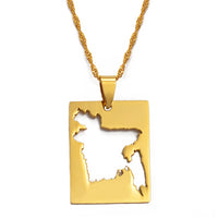 Anniyo Bengal Country Map Pendant and Thin Necklace Gold Color Jewelry Bangladesh Maps of Bengalese Patriotic  #018421