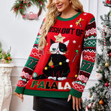 Winter 2025 Women's Christmas Knit Jumpers Long Sleeve O Neck Warm Thick Sweater Cartoon Print Soft Cute Pullover Xmas Look Top