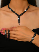 4-piece Wedding Season WOMEN'S High-end Claw Chain Necklace with Earrings and Bracelet Set, Banquet and Party Accessories