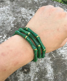 3pcs Leopard Acrylic Bamboo Women's Hand Bracelets Retro Stack Thin Tube Beaded Elastic Bracelet Bangle Couple Jewelry Gift