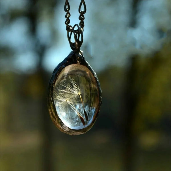 Подвеска На Шею Dandelion Dried Flower Pendant Necklace Charm Natural Dandelion Glass Ball Transparent Wish Glass Vial Jewelry
