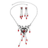 Halloween Bloody Rhinestone Necklace Set Earrings Heart Damage Bleeding Broken Women Jewelry and Accessories