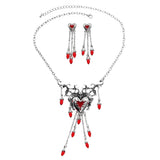 Halloween Bloody Rhinestone Necklace Set Earrings Heart Damage Bleeding Broken Women Jewelry and Accessories