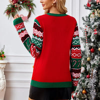 Winter 2025 Women's Christmas Knit Jumpers Long Sleeve O Neck Warm Thick Sweater Cartoon Print Soft Cute Pullover Xmas Look Top