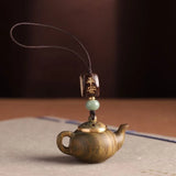 Statue Mini Little Teapot Keychain Waterproof Openable Carved Teapot Pendant Beads Ornament Green Sandalwood Phone Chain Friends