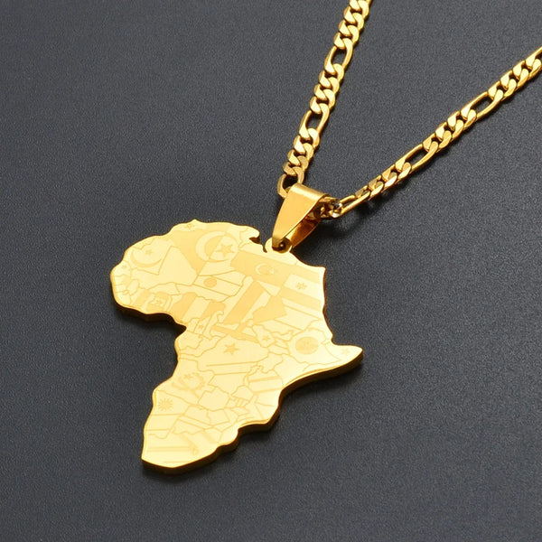 3.8CM African Map Pendant Necklaces for Women and Men Nigeria Congo Ghana Sudan Hiphop Jewelry #130821