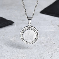 Men's Bible Verse Prayer Zircon Necklace,Stainless Steel Praying Hands Coin Medal Pendant Necklaces,Luxury Faith Jewelry Gift