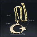 2023 Muslim Islam Moon Star Stainless Steel Chain Necklaces for Women Gold Color Necklace Jewelry collares de mujer N4811S05
