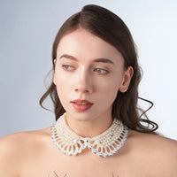 Pearl Beaded Lace Trim Collar Ribbons Women Necklace Wedding Jewelry for Clothes Dress  Beads Crystal Collar Wedding Jewelry