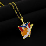 2024 New fashion stainless steel vintage dripping stainless steel Puerto Rico flag pendant necklace temperament everything colla