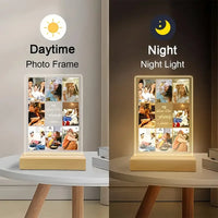 Customizable 8 Photos Acrylic 3D Light Plaque Family Warm Display Picture Frame With Wooden Base Ideal Memorial Couples Gift