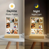 Customizable 8 Photos Acrylic 3D Light Plaque Family Warm Display Picture Frame With Wooden Base Ideal Memorial Couples Gift