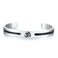 Stainless Steel OM Ohm Aum Hindu India Yoga Cuff Bangle for Men Silver-color Buddhist Religion Open Cuff Bracelet Punk Jewelry