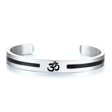 Stainless Steel OM Ohm Aum Hindu India Yoga Cuff Bangle for Men Silver-color Buddhist Religion Open Cuff Bracelet Punk Jewelry