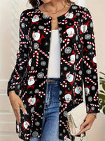 Women's Long - Sleeve Open - Front Christmas Cardigan, Santa & Snowflake Prints, Ideal for Holiday Parties & Family Gatherings