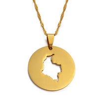 Anniyo 3CM Round Map of Colombia Pendant and Necklaces for Women Colombian Jewelry @015921