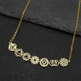 Yoga 7 Chakra Birth Flower Pendant Necklace for Women Girls Stainless Steel Gold Color Reiki Amulet Jewelry Mother's Day Gift