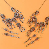 Halloween Jewelry Set Punk Retro Statement Alloy Skull Tassel Necklace and Earrings Women's Party Accessories