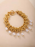 Stainless Steel Crawler Necklace Bracelet For Women 18k Gold Plated Imitation Pearl Tassel Charm Women's Necklaces Bracelets Set