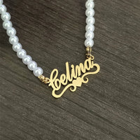 Pearl Hindi Name Necklace Personalized Jewelry Custom Sanskrit Name Necklaces for Women Stainless Steel Jewelry Gift