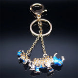 Fashion Rhinoceros Keychain for Women Men Car Bags Alloy Rhinestone Animal Key Ring Holder Trinket Jewelry Accessories