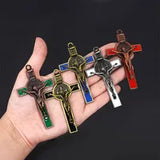 PU Leather Keychain Saint Christopher Charm Pendant Men Antique Bronze Plated Hook Keychain Car Keychain