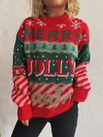 2025 Christmas Women's Jacquard Knit Sweater Round Neck Loose Fit Pullover Autumn Winter Long Sleeve Casual Red New Year Jumpers