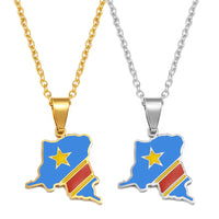 Anniyo 2.2CM Democratic Republic of the Congo Map Colored Flag Map Pendant Necklaces DRC Kinshasa Jewelry #502262