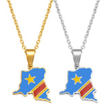 Anniyo 2.2CM Democratic Republic of the Congo Map Colored Flag Map Pendant Necklaces DRC Kinshasa Jewelry #502262