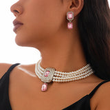 DIEZI ElegantFashion  Imitation Pearl Crystal Rhinestone Choker Necklace Stud Earrings Vintage Jewelry Sets Party Gift Jewelry