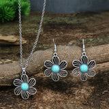 Vintage national imitation Turquoise women's earring necklace set antique silver plated alloy green earring necklace