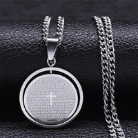 2024 New fashion Prayer Cross pendant necklace Stainless steel Spanish neutral style round pendant collar bone chain accessories