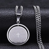 2024 New fashion Prayer Cross pendant necklace Stainless steel Spanish neutral style round pendant collar bone chain accessories
